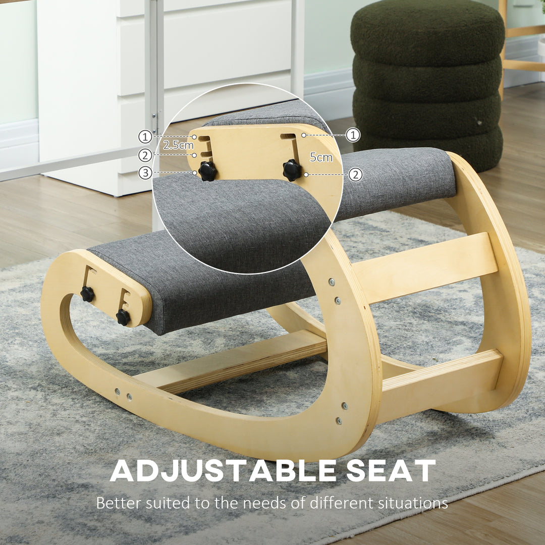 HOMCOM Ergonomic Kneeling Chair, Adjustable Rocking Wood Kneeling Stool, Desk Chair, Improve Posture, Cream White