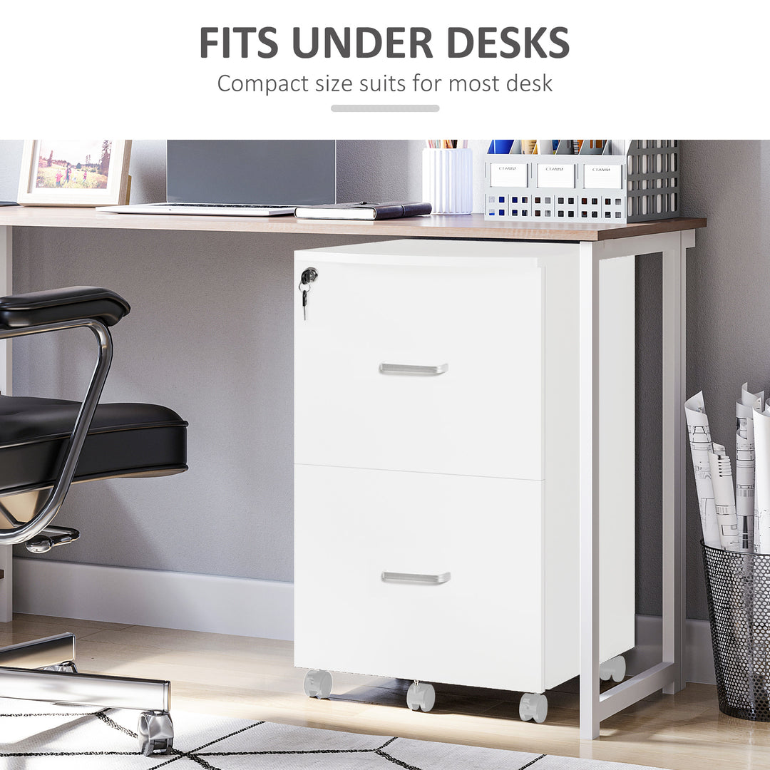 Vinsetto 2 Drawer Mobile File Cabinet with Lock, Wood Office Filing Cabinet with Locking Wheels for Letter and A4 Size, Black