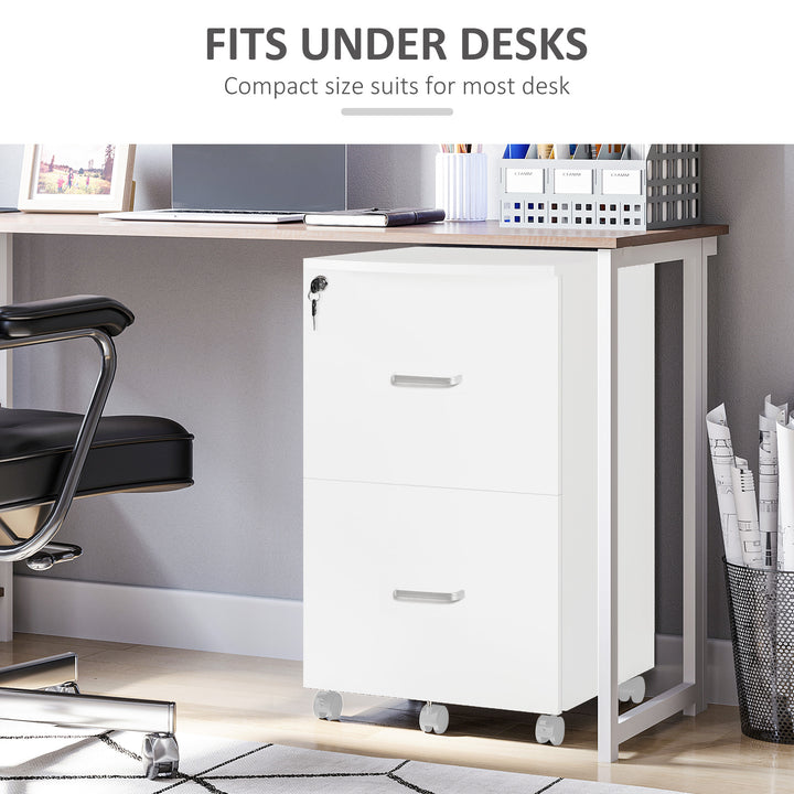 Vinsetto 2 Drawer Mobile File Cabinet with Lock, Wood Office Filing Cabinet with Locking Wheels for Letter and A4 Size, Black