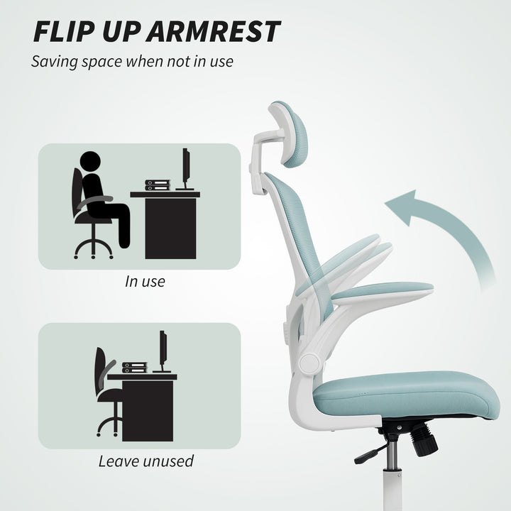 HOMCOM Ergonomic Office Chair, Mesh Desk Chair with Adjustable Headrest, Lumbar Support and Height, Tilt Function, Light Green