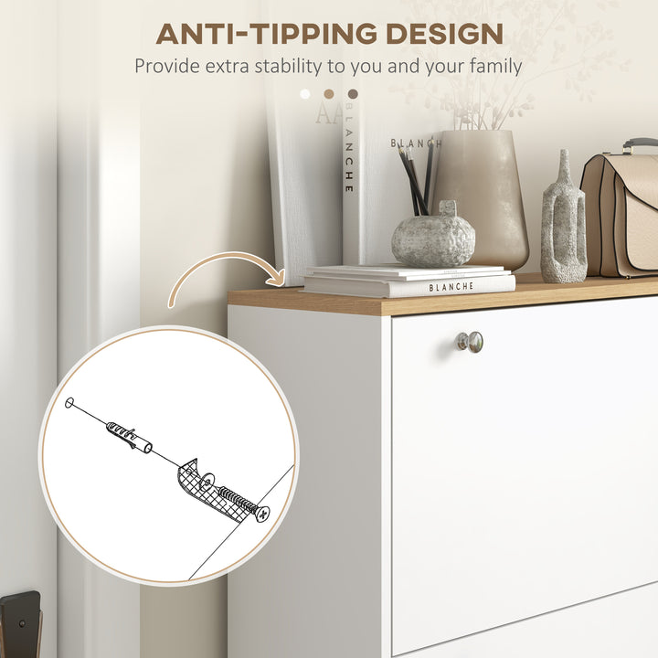 HOMCOM Entryway Shoe Storage Small Modern Flip-Flop Shoe Cabinet with 3 Flip Drawers Adjustable Shelves for 24 Pairs of Shoes, White