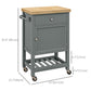 HOMCOM Kitchen Cart on Wheels, Rolling Kitchen Island Cart with Wood Top, Towel Rack, Drawer and Shelf for Dining Area, Grey