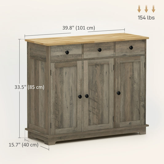 HOMCOM Modern Sideboard, Buffet Cabinet with Storage Cabinets, Drawers and Adjustable Shelves for Living Room, Washed Grey