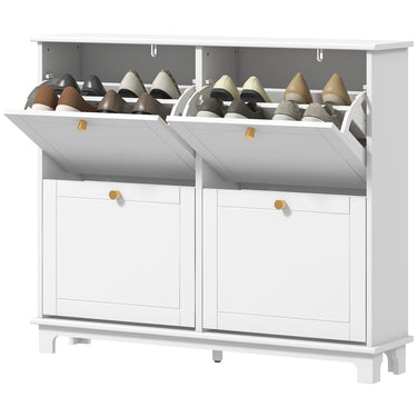HOMCOM Modern Shoe Storage Cabinet, Narrow Shoe Cabinet with 4 Flip Drawers, Adjustable Shelves, 5 Legs for Entryway, White