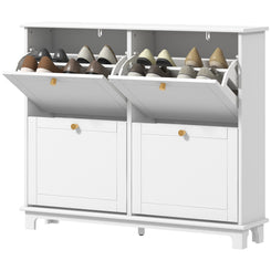 HOMCOM Modern Shoe Storage Cabinet, Narrow Shoe Cabinet with 4 Flip Drawers, Adjustable Shelves, 5 Legs for Entryway, White