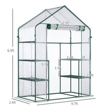 Outsunny 56" x 29" x 77" Walk-in Greenhouse, Mini Greenhouse with 4 Shelves, Roll-Up Door and Weatherized Cover, Clear