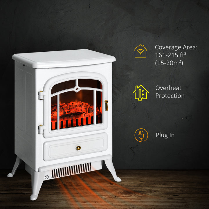 HOMCOM 16" Free Standing Electric Fireplace Portable Adjustable Stove with Heater Wood Burning Flame 750/1500W White