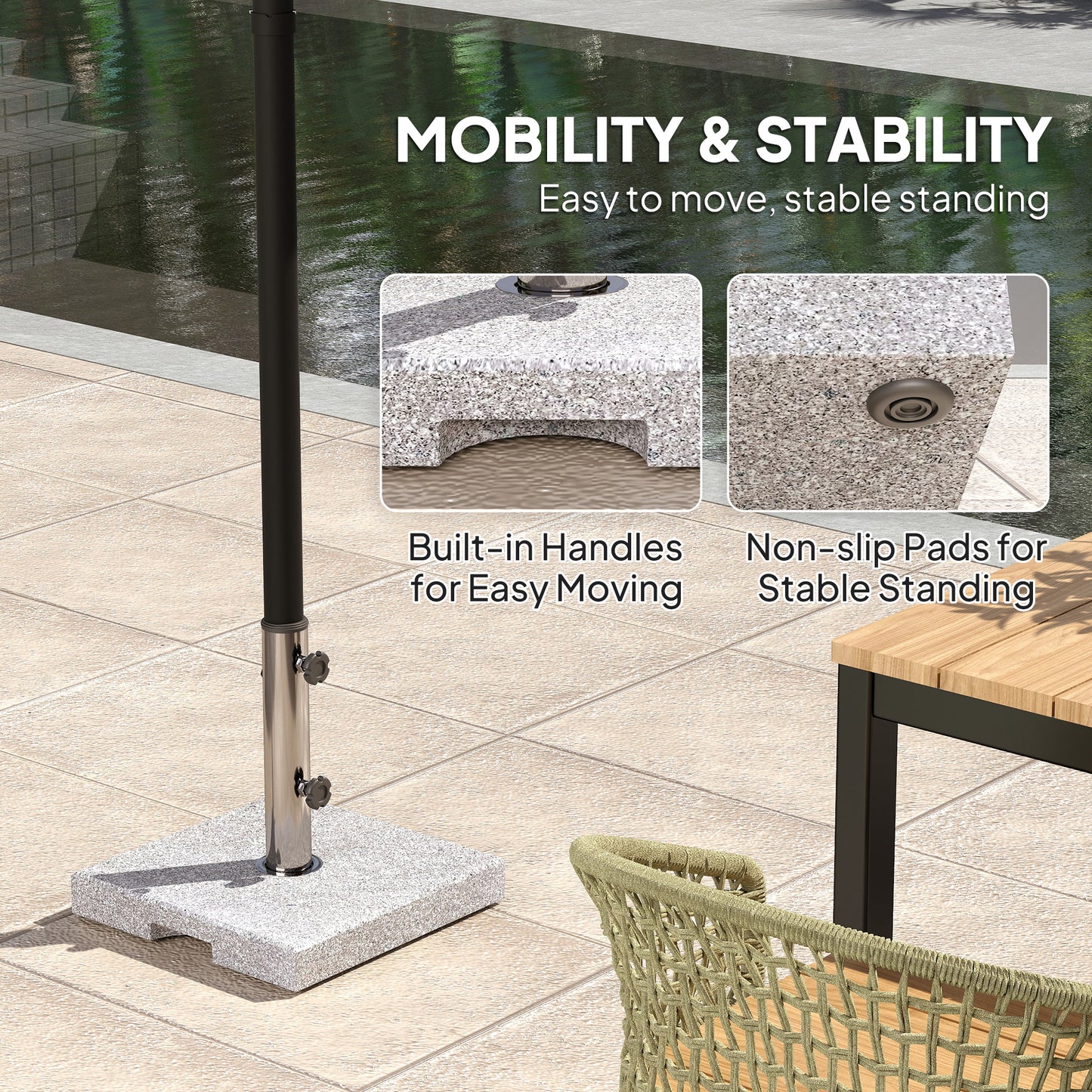 Outsunny Square Patio Umbrella Base, Outdoor Umbrella Stand with Handles 2 Adjustable Knobs, Heavy Duty Patio Umbrella Stand for Garden Deck Poolside, Grey