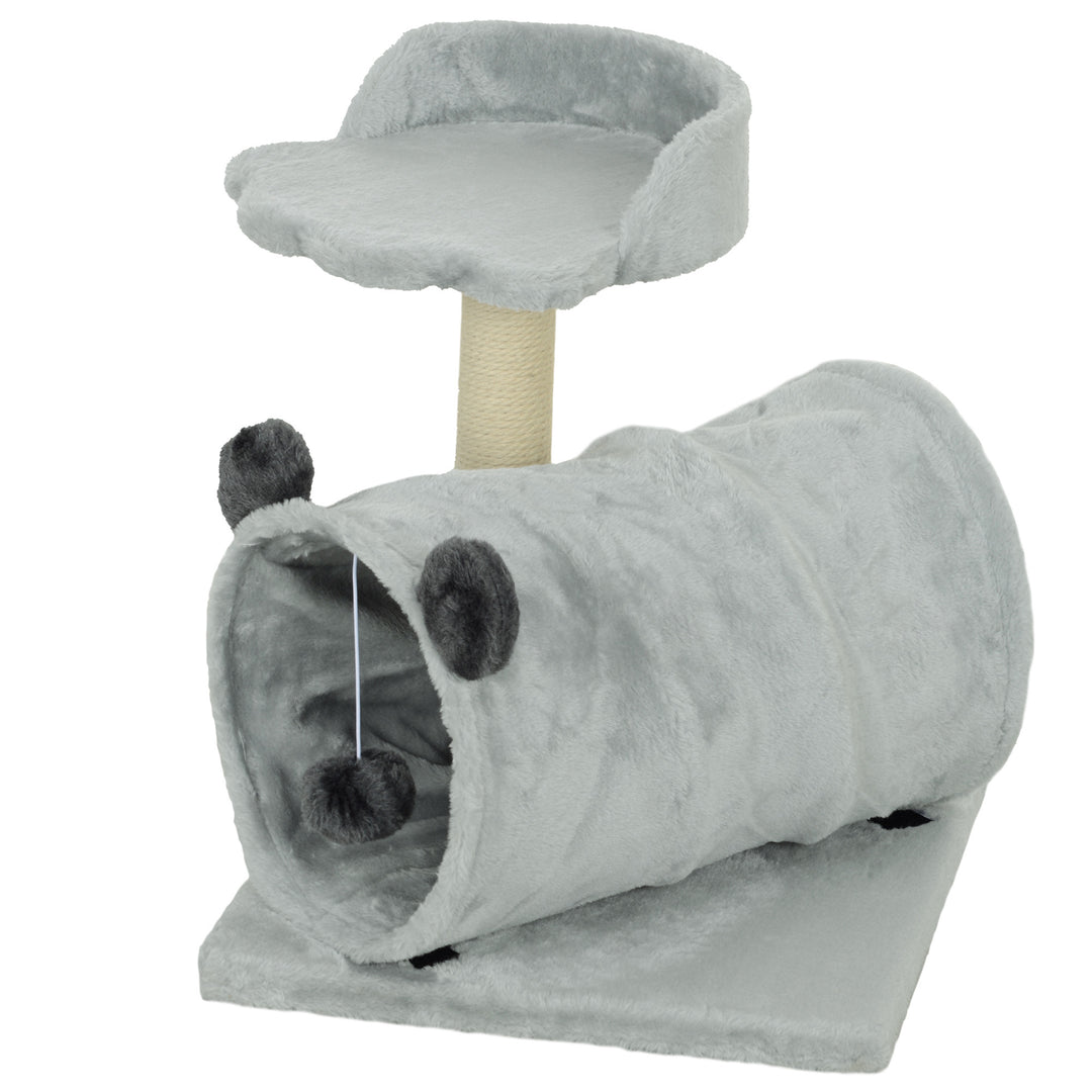 PawHut 18.5" Small Cat Tree, Compact Cat Tower with Tunnel, Scratching Post, Plush Bed, Dangling Ball, for Indoor Use, Grey