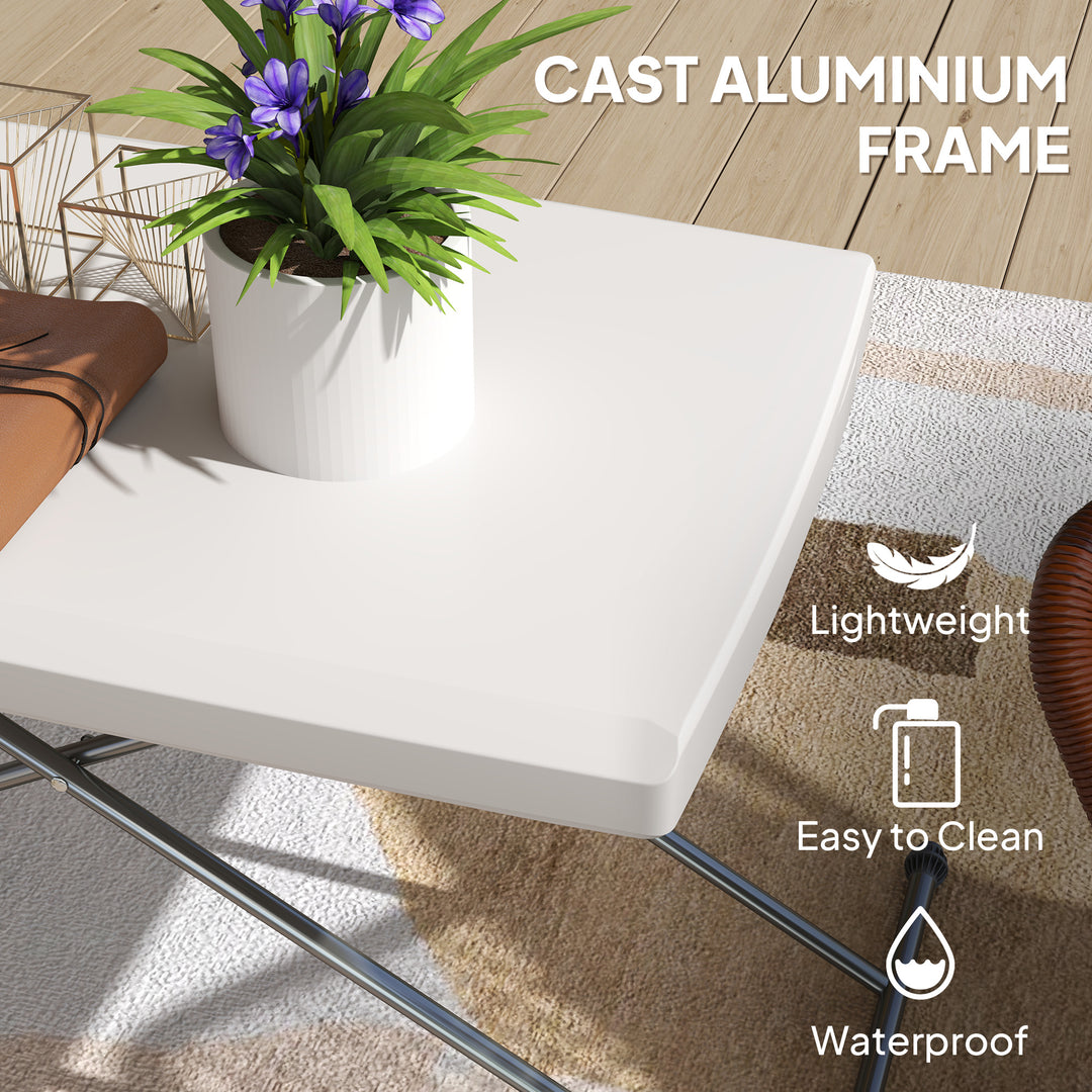 Outsunny Folding Outdoor Patio Table, 3-Level Adjustable Camping Table Picnic Table with HDPE Top, Steel Legs, White