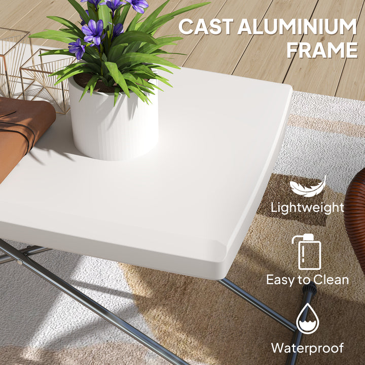 Outsunny Folding Outdoor Patio Table, 3-Level Adjustable Camping Table Picnic Table with HDPE Top, Steel Legs, White