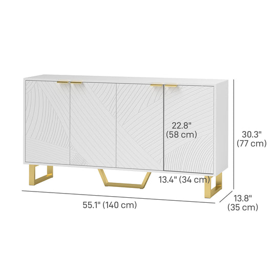 HOMCOM Sideboard Buffet Cabinet with Adjustable Shelves, Living Room Cabinet, TV Cabinet for 65 Inch TV, White