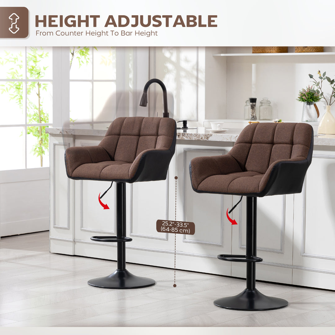 HOMCOM Swivel Barstools Set of 2 Adjustable Bar Stools with Footrest Armrests and PU Leather Back for Dining Room Black, Grey