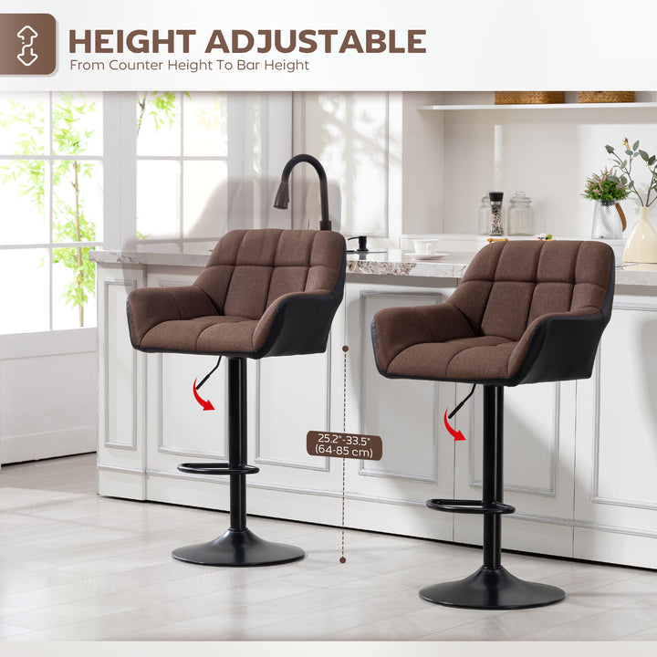 HOMCOM Swivel Barstools Set of 2 Adjustable Bar Stools with Footrest Armrests and PU Leather Back for Dining Room Black, Grey