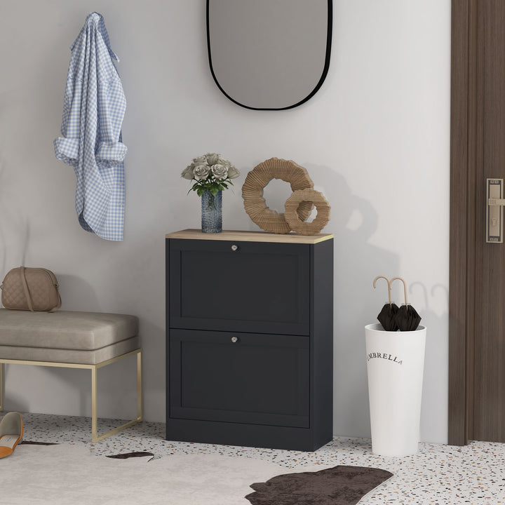 HOMCOM Slim Shoe Storage Cabinet, Modern Shoe Cabinet with 2 Flip Drawers and Adjustable Shelves for 8-12 Pairs, White