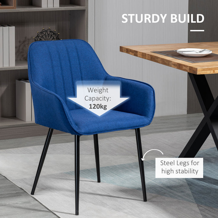 HOMCOM Dining Chairs Set of 2, Linen Upholstery Accent Chair with Back, Armrest, Metal Legs, Dark Grey