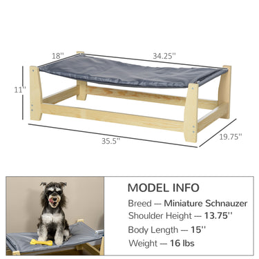 PawHut Raised Dog Bed with Washable Cushion, Elevated Pet Bed for Small & Medium Sized Dog Cat, Pine Wood Frame, 35.5" x 20" x 11"