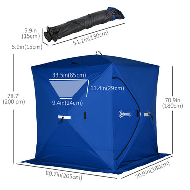 Outsunny 2-4 Person Pop-up Ice Fishing Tent Portable Ice Fishing Shelter with Windproof Windows and Carrying Bag Hub Fish Shelter, Blue