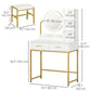 HOMCOM Makeup Vanity Desk Set with Mirror, Stool, LED Lights, Drawers, Shelves, Dressing Table for Bedroom, White