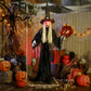 Outsunny Animatronics Standing Witch, Voice-Activated Prop, Sound Activated Moving Head & Flashing Eyes, Easy Setup Indoor, Black