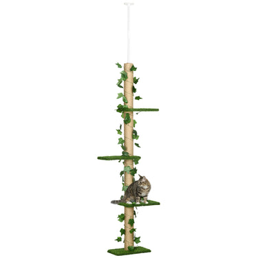 PawHut 4-Tier Floor to Ceiling Cat Tree, Height(80-95Inches)Adjustable, Tall Cat Tower w/ Anti-Slip Kit, Leaves, Multi-Layer Activity Centre w/ Scratching Post
