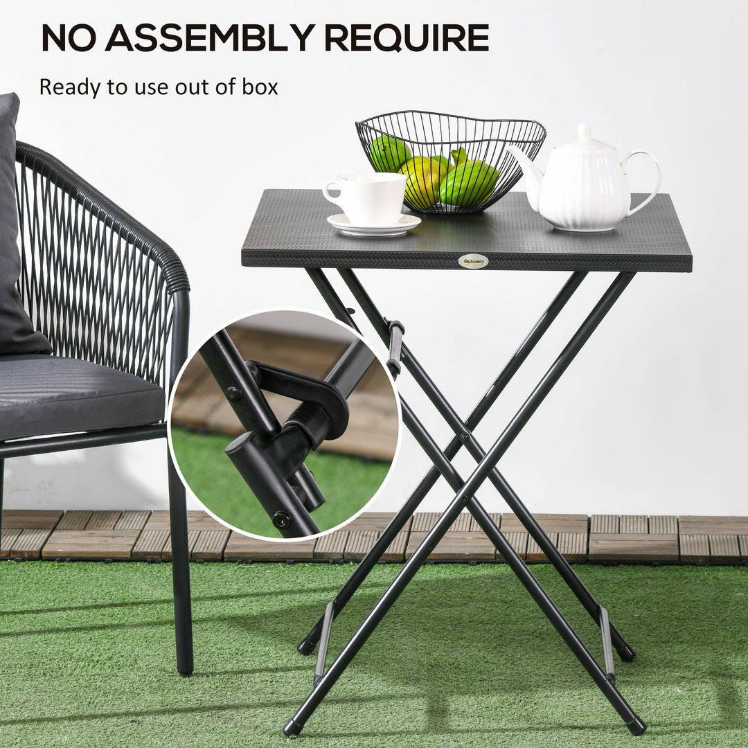 Outsunny Folding Coffee Table, Folding Patio Table, Square Small Side Table with Metal Plate Top, 23.6" x 23.6", Black