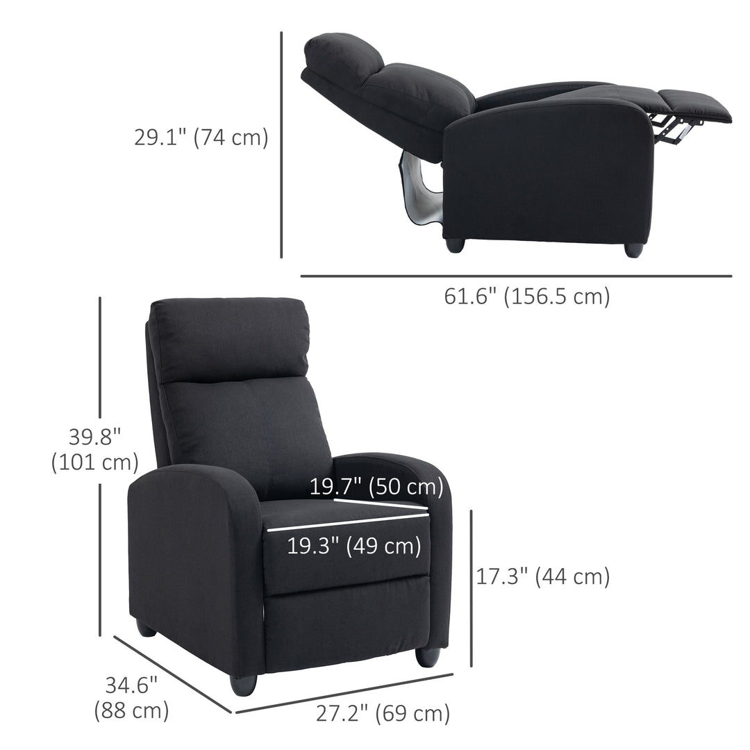HOMCOM Fabric Recliner Chair Manual Home Theater Seating Single Reclining Sofa Chair with Padded Seat for Living Room, Dark Grey