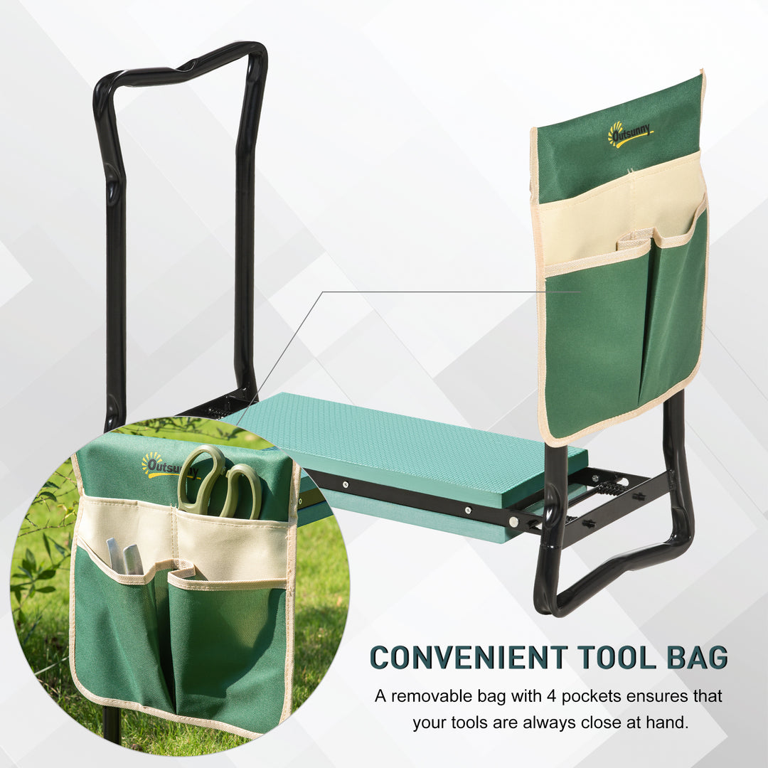 Outsunny Garden Kneeler and Seat Stool, Folding Gardening Stool Kneeling Chair with Thicken Pad and Handles