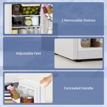 HOMCOM 2.5 Cu.Ft Mini Fridge, Single Door Compact Refrigerator with Freezer, Adjustable Thermostat, Reversible Door, White