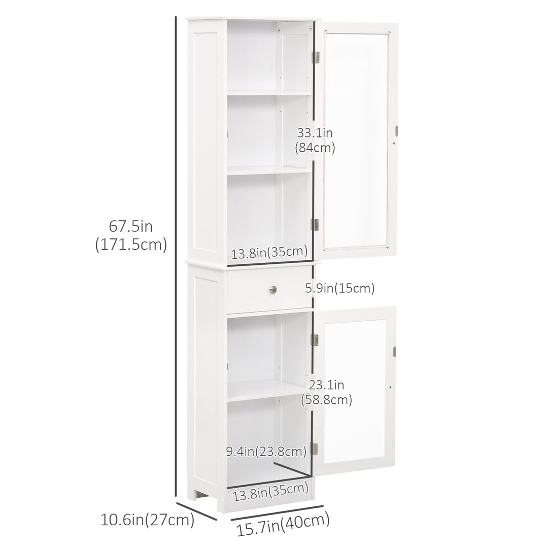kleankin Tall Bathroom Cabinet, Bathroom Storage Cabinet with Drawers, 2 Doors and Adjustable Shelves, White