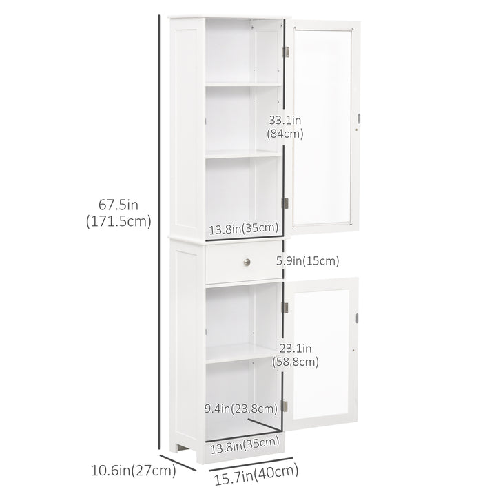 kleankin Tall Bathroom Cabinet, Bathroom Storage Cabinet with Drawers, 2 Doors and Adjustable Shelves, White