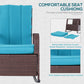 Outsunny Outdoor Wicker Rocking Chair with Cushion, Patio PE Rattan Recliner Chair with Adjustable Footrest, Armrests, Dark Blue