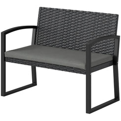 Outsunny 2 Seater Outdoor Bench, Rattan Garden Bench Loveseat with Cushion, Armrests, Steel Frame for Patio, Porch, Light Grey