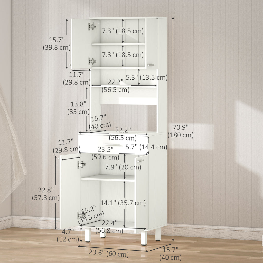 HOMCOM Modern Kitchen Buffet with Hutch Wooden Storage Cupboard with Microwave Counter 2 Cabinet and Drawer for Dining Room Living Room Black