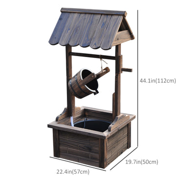 Outsunny Wooden Well Wishing Fountain Outdoor with Electric Pump Water Bucket for Patio Garden Carbonized
