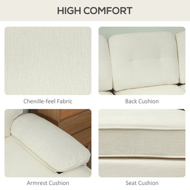 HOMCOM Modern Corner Couch with Right Chaise Lounge, Tufted 3-Seater Sofa with Wooden Legs for Living Room, Cream White