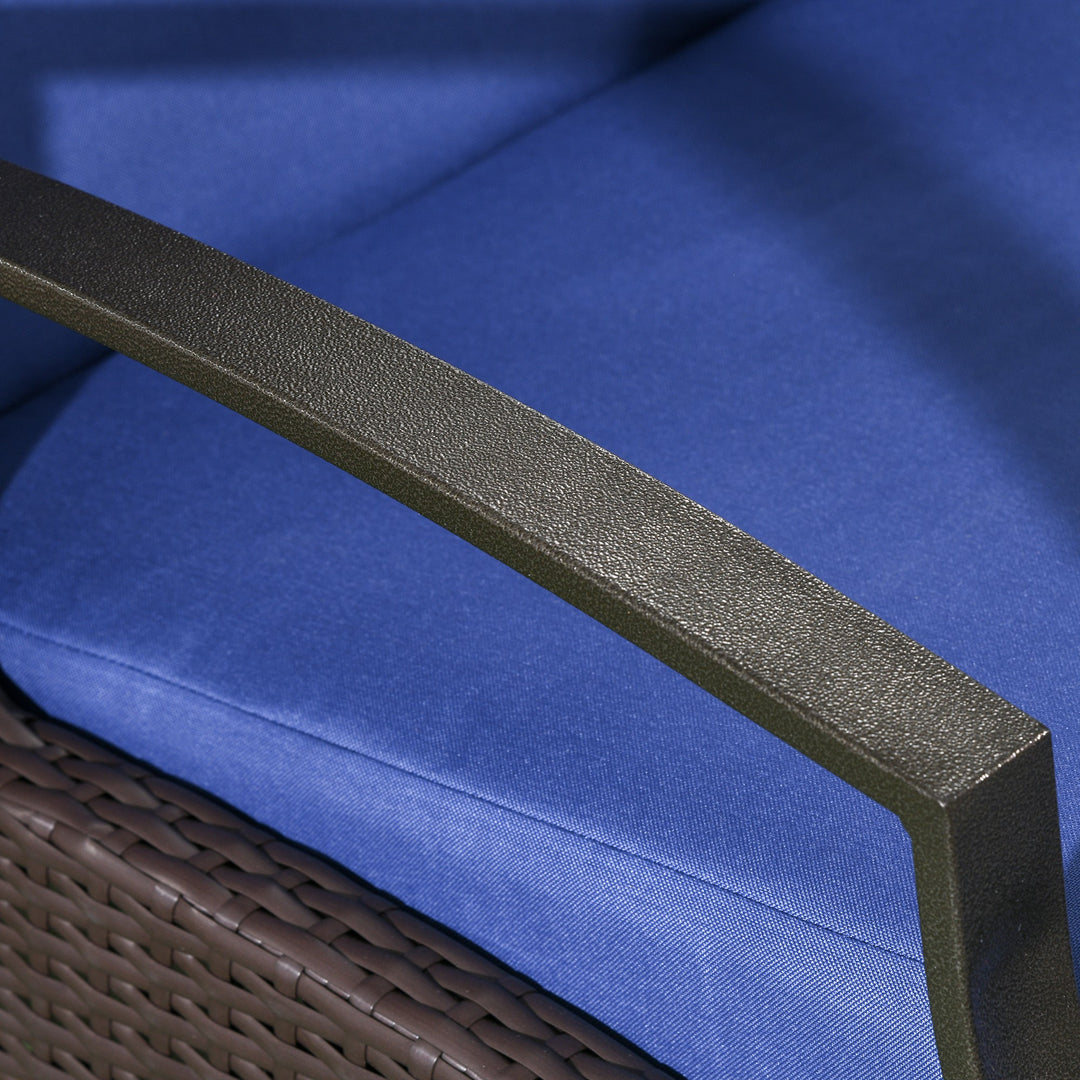 Outsunny Outdoor Rattan Recliner Chair, Wicker Reclining Chair with Adjustable Back Retractable Footrest Cushion Dark Blue