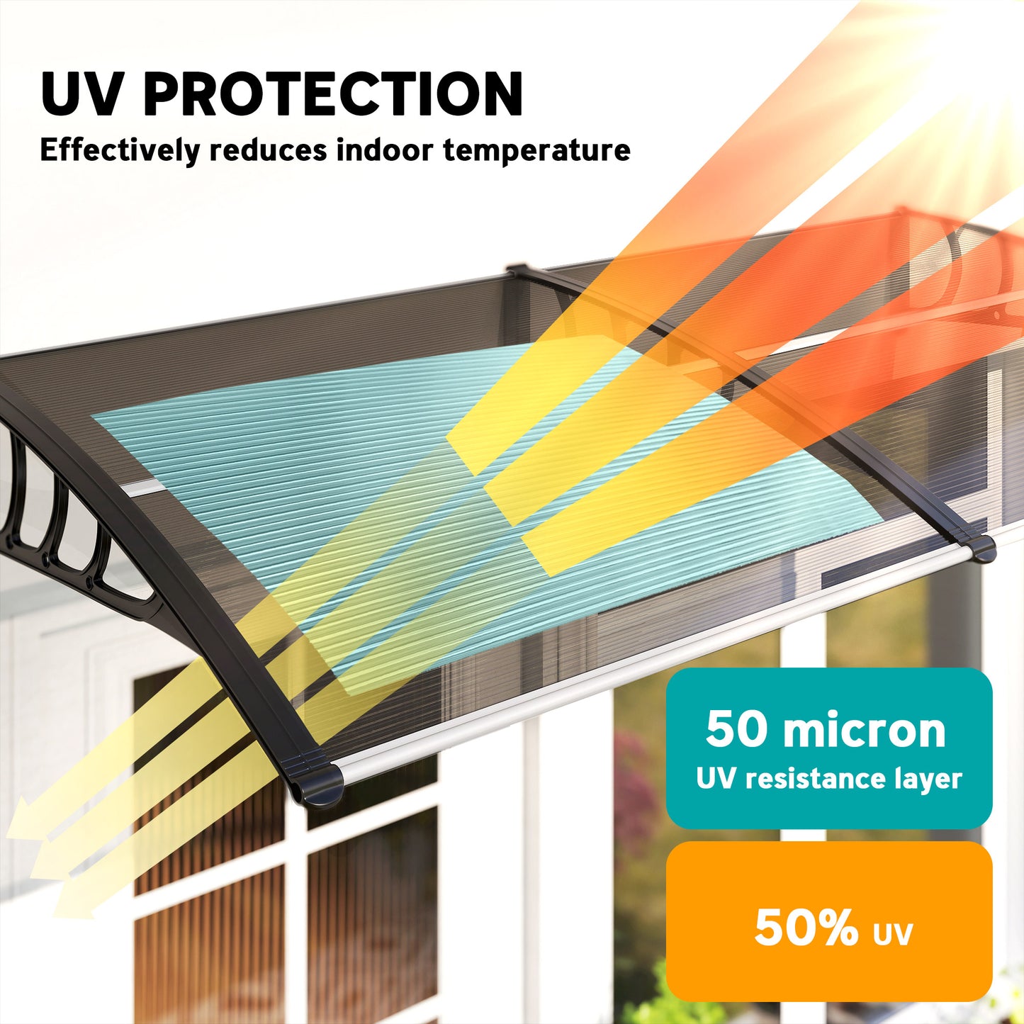 Outsunny Window Awning Door Canopy, Polycarbonate Front Door Outdoor Patio Cover, Sun Shelter, Hollow Sheet for UV, Rain, Snow and Sunlight Protection, Brown, 40" x 80"