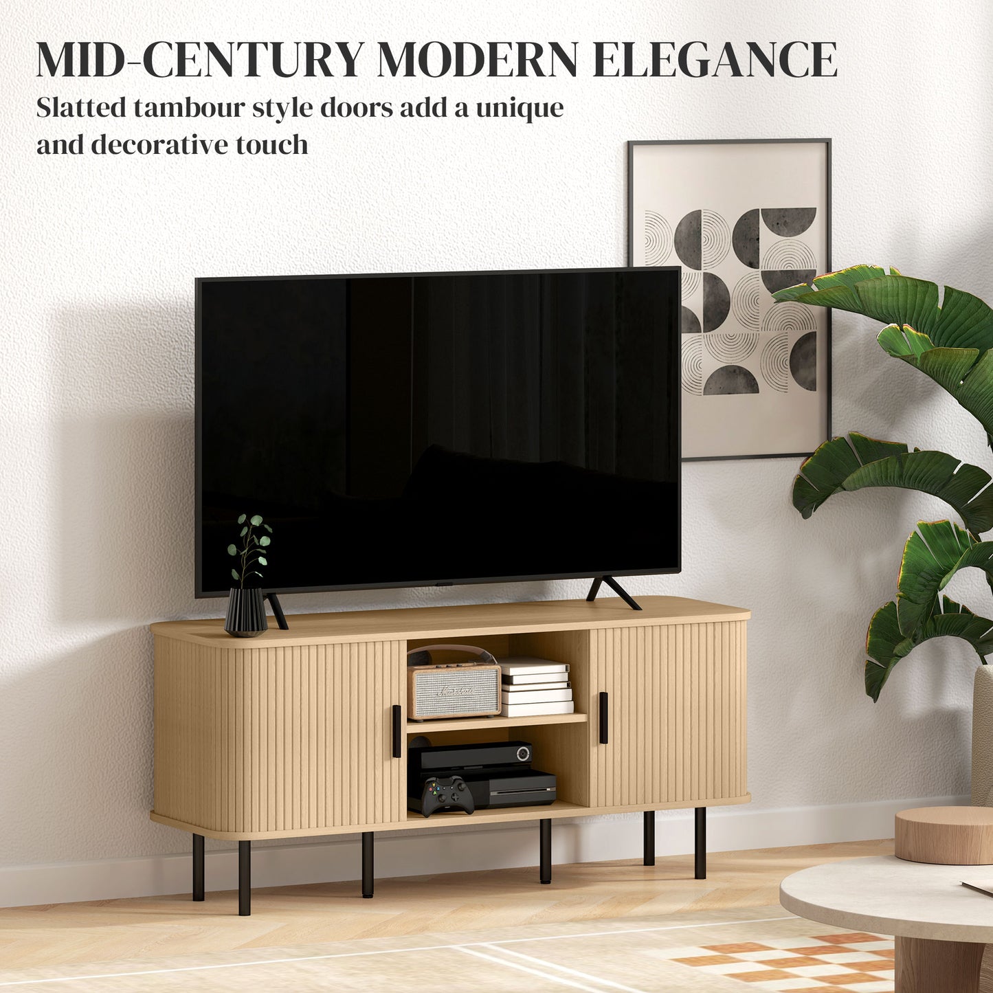 HOMCOM TV Stand Cabinet for TVs up to 55 Inches, TV Unit with Storage Shelves and Cabinets for Living Room, Oak Tone