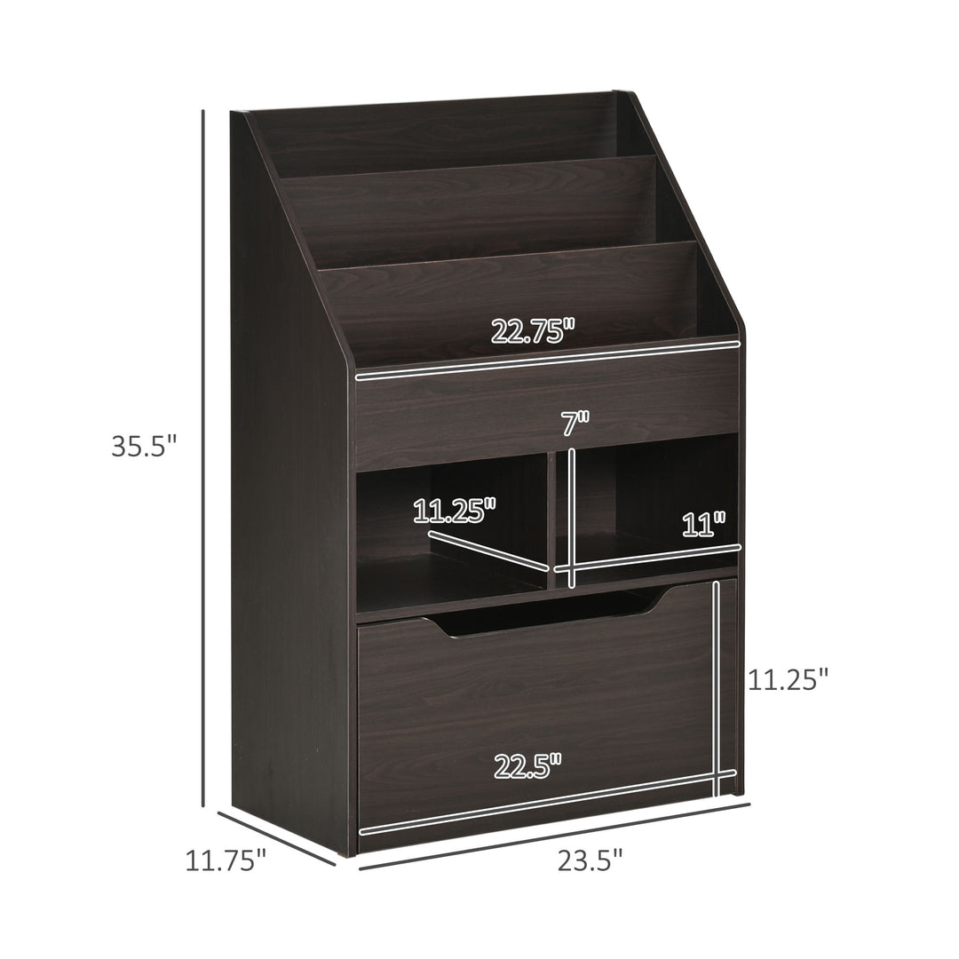 HOMCOM Kids Bookcase Multi-Shelf Rack Organizer with Storage Drawer for Books for Reading Nook, Classroom, Bedroom, Playroom, Grey