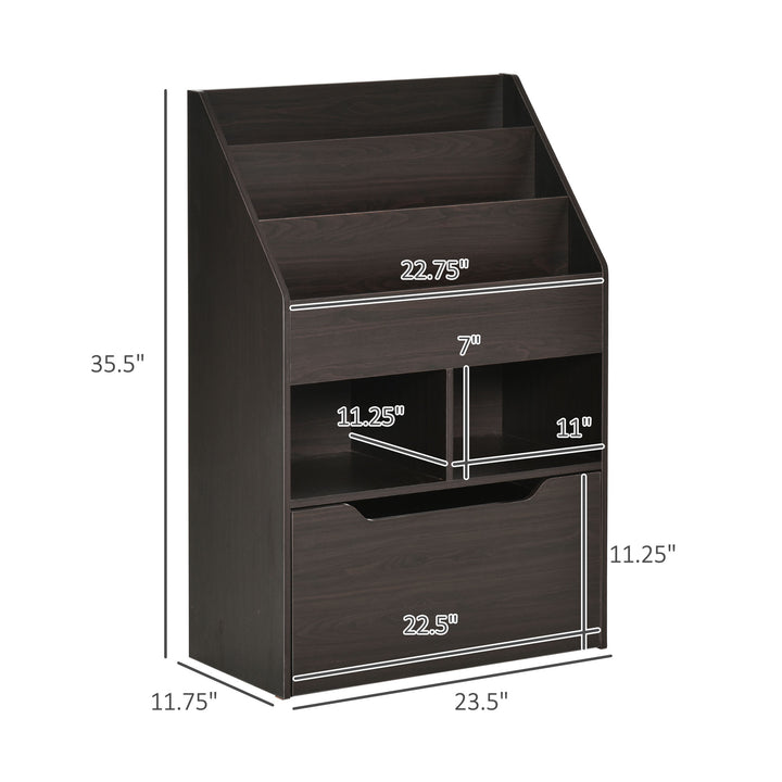 HOMCOM Kids Bookcase Multi-Shelf Rack Organizer with Storage Drawer for Books for Reading Nook, Classroom, Bedroom, Playroom, Grey