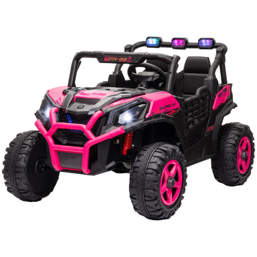 Qaba 2 Seater 24V Electric Car for Kids w/ Remote Control, 3 Speed, LED Lights, Music, Horn, Spring Suspension, Pink