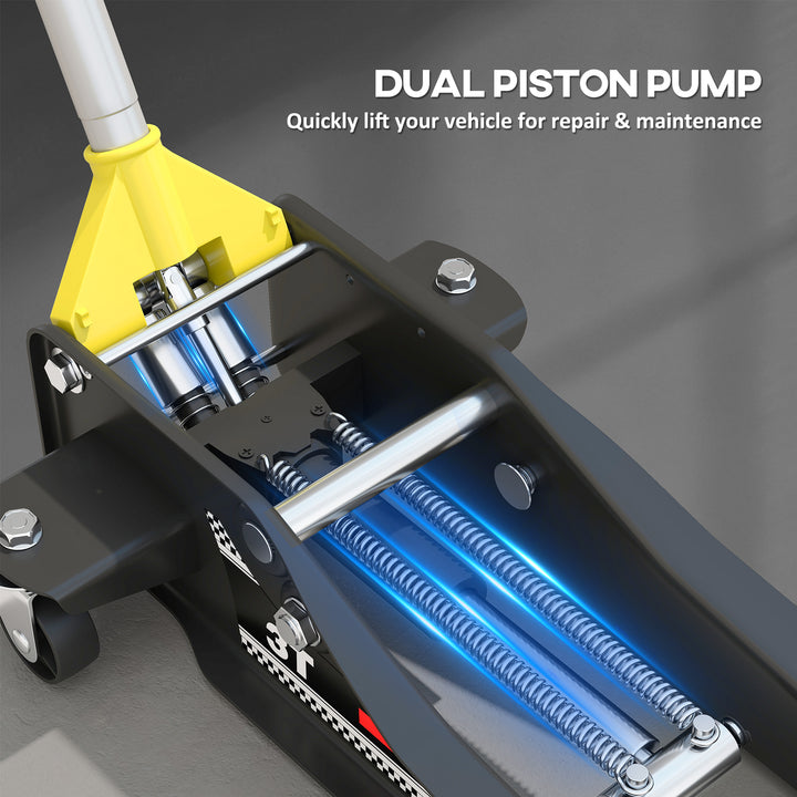 HOMCOM 3 Ton Hydraulic Low Profile Trolley Service Floor Jack Heavy Duty Car Jack with Dual Piston Pump, 3"-19.6" Lifting Range