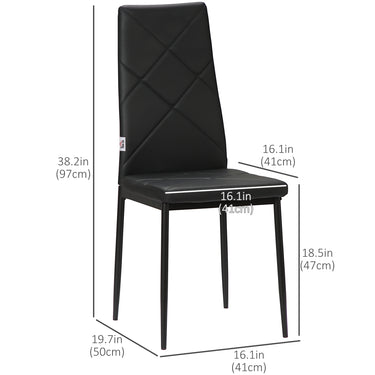 HOMCOM Dining Chairs Set of 4, Modern Accent Chair with High Back, Upholstery Faux Leather and Steel Legs for Living Room, Kitchen, Black