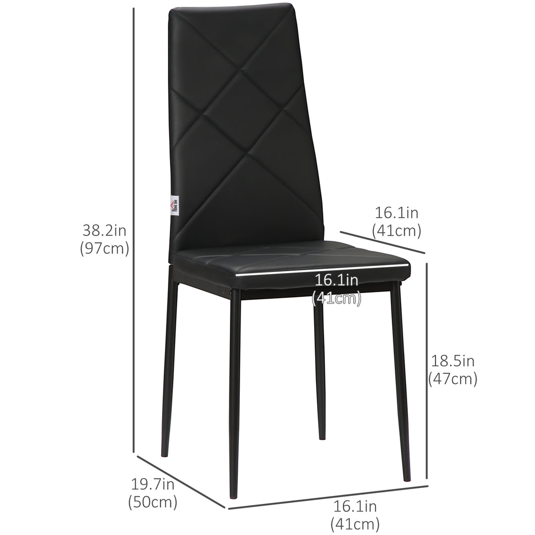 HOMCOM Dining Chairs Set of 4, Modern Accent Chair with High Back, Upholstery Faux Leather and Steel Legs for Living Room, Kitchen, Black