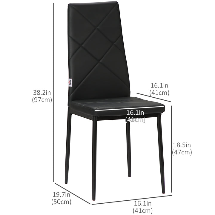 HOMCOM Dining Chairs Set of 4, Modern Accent Chair with High Back, Upholstery Faux Leather and Steel Legs for Living Room, Kitchen, Black