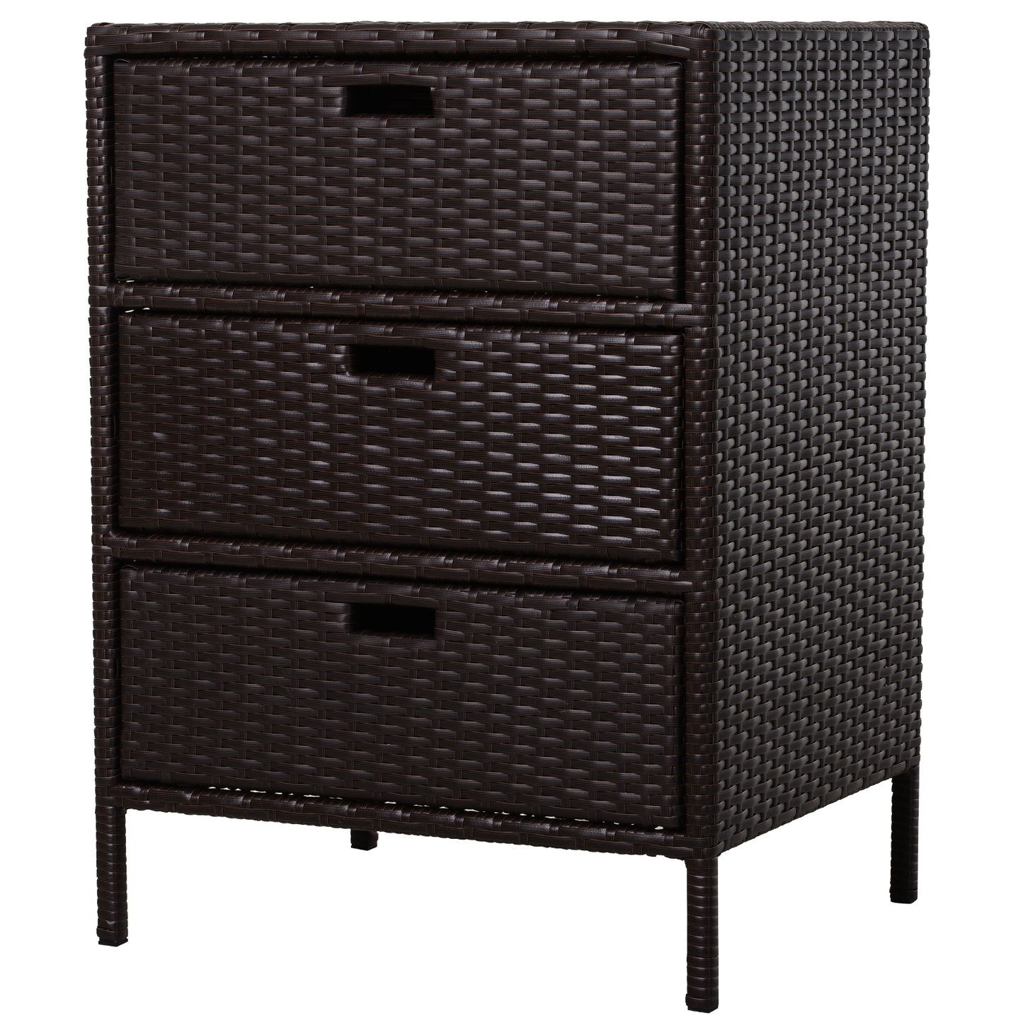 Outsunny 32" Poolside Rattan Wicker Patio Organizer Storage Cabinet Bathroom Storage w/ 3 Large Drawers Garden Outdoor