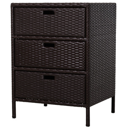 Outsunny 32" Poolside Rattan Wicker Patio Organizer Storage Cabinet Bathroom Storage w/ 3 Large Drawers Garden Outdoor