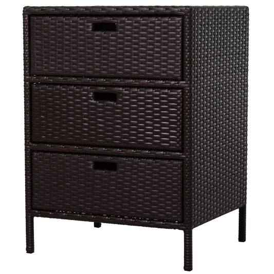 Outsunny 32" Poolside Rattan Wicker Patio Organizer Storage Cabinet Bathroom Storage w/ 3 Large Drawers Garden Outdoor