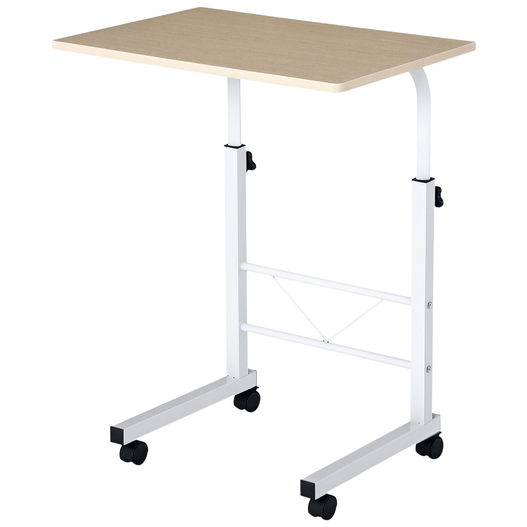 HOMCOM Mobile Standing Desk with Adjustable Height, 23.5 inch Stand Up Desk with Wheels, Natural Wood